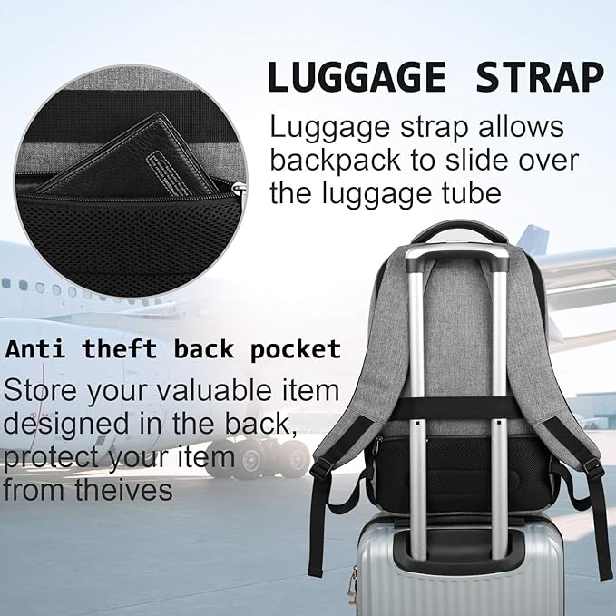 17 Inch Laptop Backpack, Business Anti Theft Slim Durable Laptops Backpack with USB Charging Port, Water Resistant College Computer Bag Gifts for Men & Women Fits 15.6 Inch Notebook-Grey