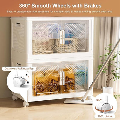 Storage Bins with Lid 76QT, Stackable Storage Containers with Wheels and Magnetic Doors, Plastic Clothes Closet Organizers and Storage Box for Home and Office (5 Pack)