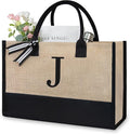 TOPDesign Initial Jute/Canvas Tote Bag, Personalized Present Bag, Suitable for Wedding, Birthday, Beach, Holiday, is a Great Gift for Women, Mom, Teachers, Friends, Bridesmaids (Letter J)