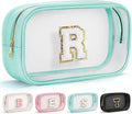 YOOLIFE Initial Make Up Bag Travel Toiletry Bag, Clear Makeup Bag Preppy Cosmetic Bags Organizer Travel Essentials Gifts for Women Teen Girlfriend Teacher Mom Brithday Mothers Day Gifts, Large, Blue