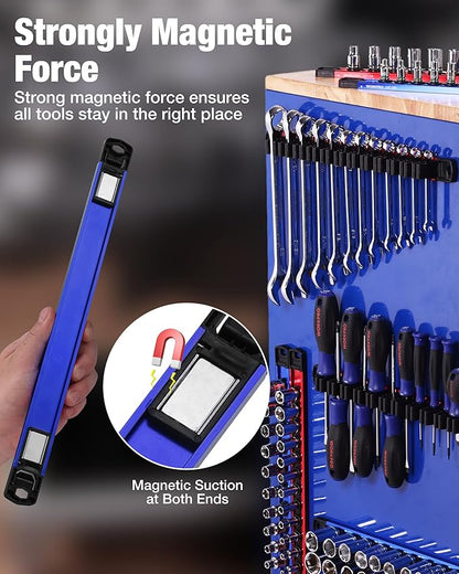 WORKPRO 8-Piece Magnetic Socket Organizer and Magnetic Screwdriver Organizer Set, 6-Piece 1/4", 3/8" & 1/2" Drive Metric & SAE Socket Rail, 2-Piece Screwdriver and Wrench Holder(Sockets not Included)