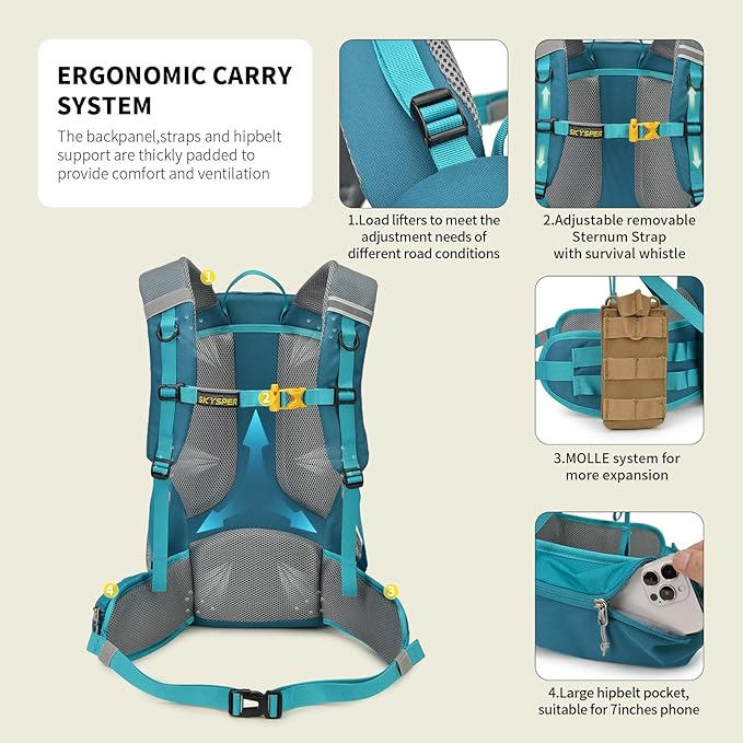 SKYSPER Hiking Backpack for Men Women, 35L Travel Backpack Waterproof Camping Backpack Outdoor Lightweight Daypack