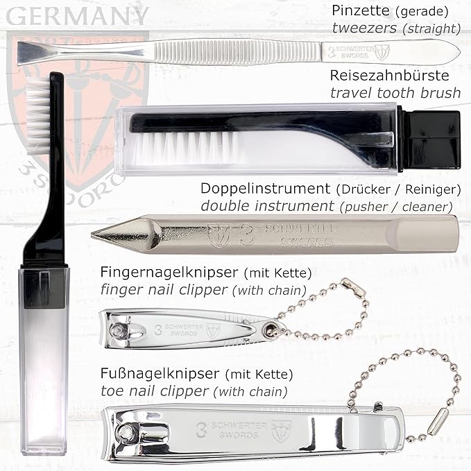 3 Swords Germany - brand quality 10 piece manicure pedicure grooming kit set for professional finger & toe nail care tweezers file clipper fashion leather case in gift box, Made by 3 Swords (01610)