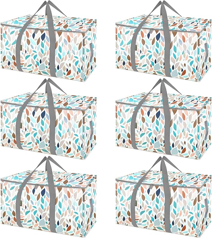 BALEINE 6-Pack Oversized Moving Bags with Reinforced Handles, Heavy-Duty Storage Tote for Clothes, Moving Supplies (Mosaic, 6-Pack)