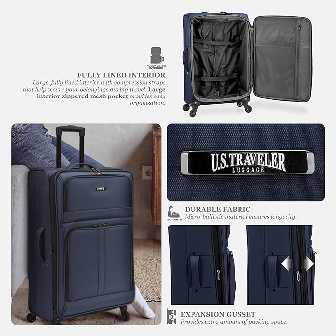 U.S. Traveler Anzio Softside Expandable Spinner Luggage, Teal, 2-Piece Set (22/30)