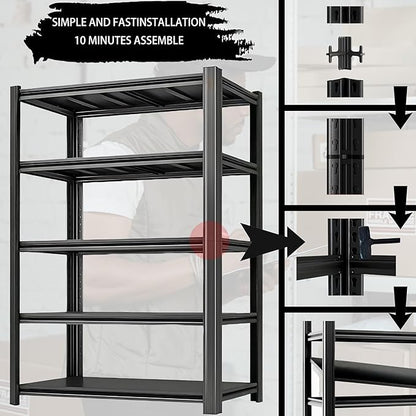 Industrial Storage Rack Heavy-Duty Steel Shelving Unit Multi-Purpose Garage Organization System Black 5-Tier 84" H x 62" W x 23.5" D