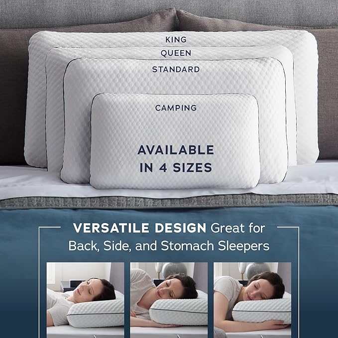 WEEKENDER Gel Queen Size-1-Pack-Medium Plush Feel-Neck and Shoulder Support-Side, Stomach, and Back Sleepers-Home, Hotel, & Hospital Essentials-CertiPur Certified Memory Foam Pillow, Blue