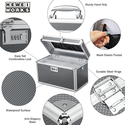 Storage Lock Box with Combination code, Lockable Medicine Storage Case, Empty First Aid Box, Security Lock Box, Multipurpose Lockbox for Home and Outdoor Use (Gray, Large)