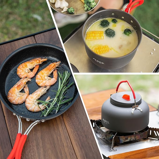 Alocs Camping Cookware Set - Lightweight Camping Cookware Mess Kit - Camping Pots and Pans Set - Camping Cooking Gear with Portable Carry Bag for Outdoor Backpacking Hiking and Picnic