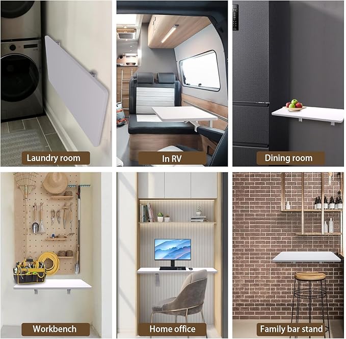 MM MELISEN White Wall Mounted Desk 40x20 Inch (101x50cm), Fold Down Folding Table for Laundry Room, Small Spaces Table