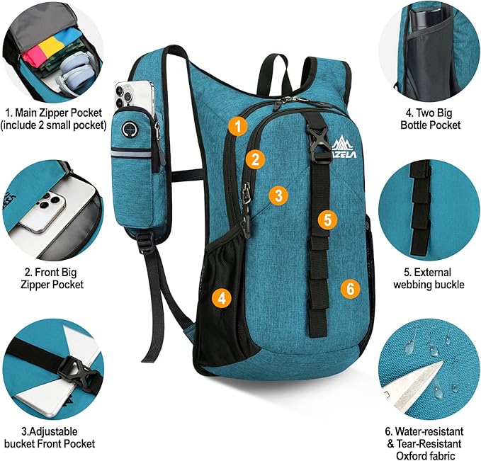Seektop 15L Small Hiking Backpack for Women Men, Foldable Packable Backpack with Phone Pocket, Lightweight Travel Daypack for Hiking Camping Outdoor (Lake Blue)