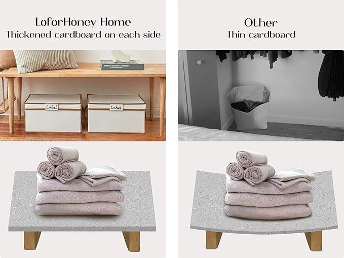 LoforHoney Home Fabric Storage Bins with Lids for Organizing, Foldable Closet Storage Boxes for Shelves, Clothes Baskets with Cotton Rope Handles, Large, Beige & Brown, 2-Pack