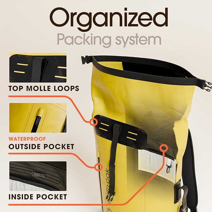 Earth Pak Waterproof Backpack - Heavy Duty Hiking Backpack - Roll-Top Closure Bag - Cushioned Dry Bag Waterproof Phone Case