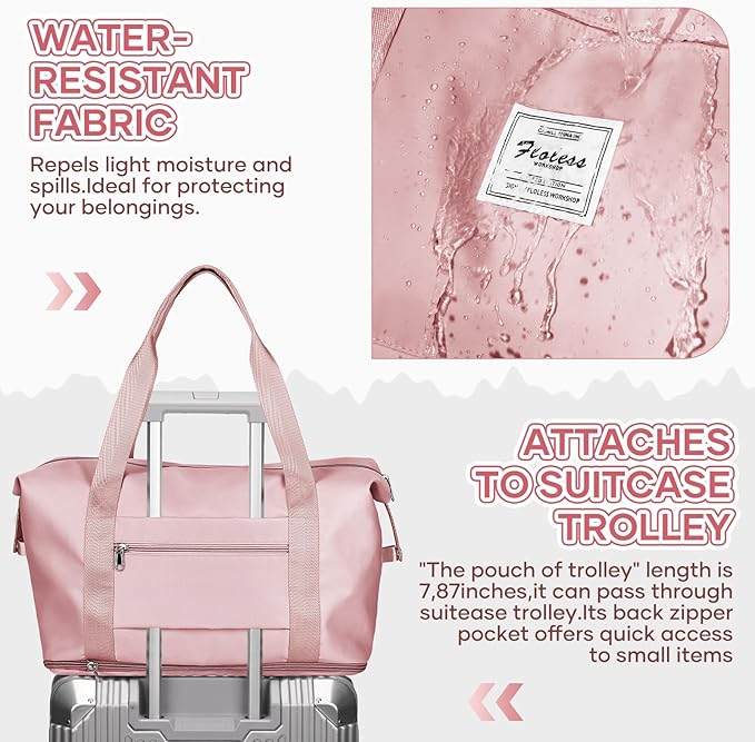 Travel Duffel Bag, Sports Tote Gym Bag, Shoulder Weekender Overnight Bag for Women