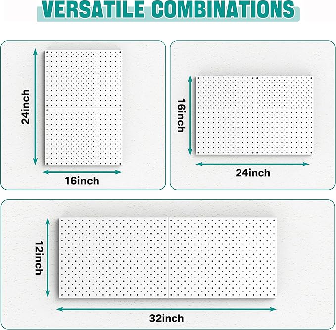 EVERHANGER Metal Pegboard Panels, Heavy Duty Pegboard Wall Organizer, Garage Wall Panels, Tool Storage Organization, 12"X16", 2pcs, White