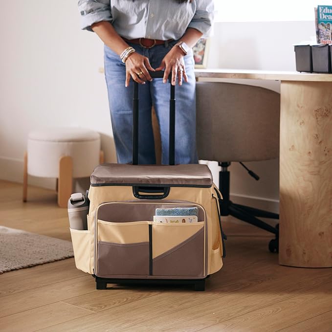 Mobile Utility Cart with Storage Organizer Bag, Rolling Cart, Chocolate/Sand