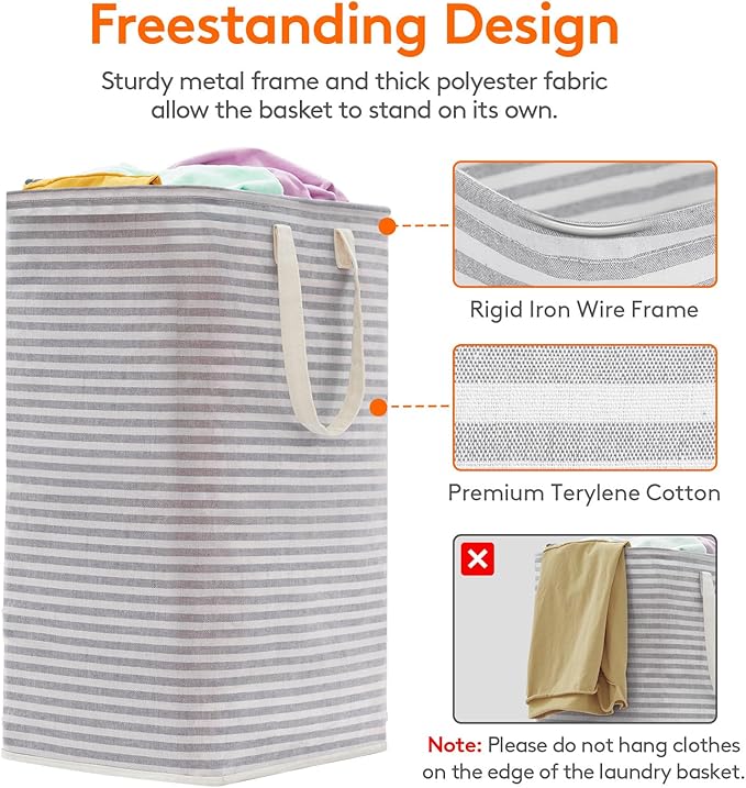 Lifewit 2 Pack Laundry Hamper Large Collapsible Laundry Baskets, Freestanding Waterproof Clothes Hamper with Easy Carry Handles in Laundry Room Bedroom Bathroom College Dorm for Adults, Grey, 2 x 80L
