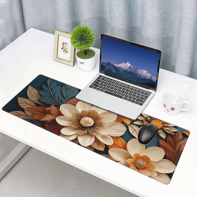 Gaming Mouse Pad, Large Non-Slip Rubber Base Mousepad, Keyboard Mouse Mat, Desk Pad with Stitched Edges, 31.5x11.8inch,Floral