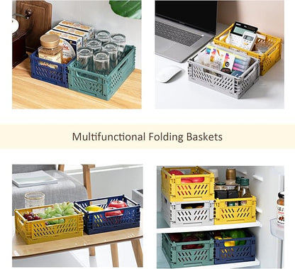 Domiella 2-Pack Crates for Storage, Storage Crates Plastic Stackable, Foldable Crate for Office Home Kitchen Bedroom Bathroom (Small, Gray)