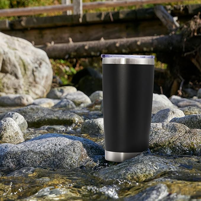 20 oz Tumbler with lid Double Wall Vacuum Insulated Tumblers Stainless Steel Coffee Mug Travel Coffee Tumbler Powder Coated Tumbler Cup Keep Hot&Cold - (Black 1 Pack)
