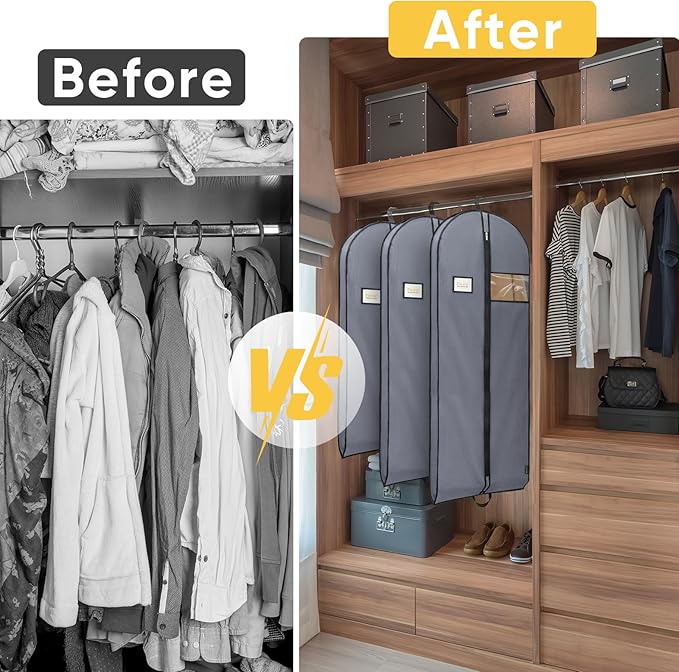 BALEINE 1PK Heavy Duty Garment Bag with Shoe Storage Travel Bag for Dresses, Suit, Coats Travel Essential (54", Grey)