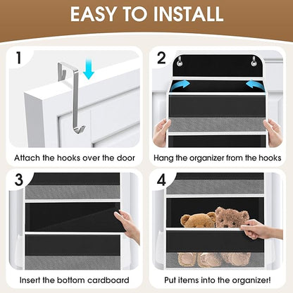 1 Pack Over The Door Organizer, Hanging Storage Organizer with Clear Window, 40lb Ultra Sturdy Large Capacity Room Organizer for Pantry Laundry Bathroom Nursery Closet (Black)