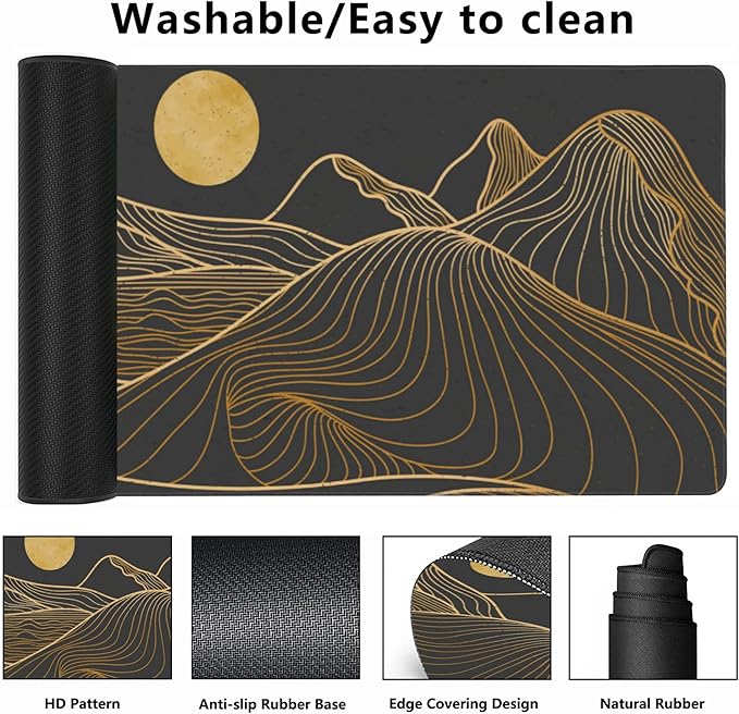 Desk Mat,Mountain Line Art Extended Gaming Mouse Pad,Large Non-Slip Rubber Base Mousepad with Stitched Edges,Waterproof Mouse Mat Desk Pad for Office Game Home 35.4x15.75 in