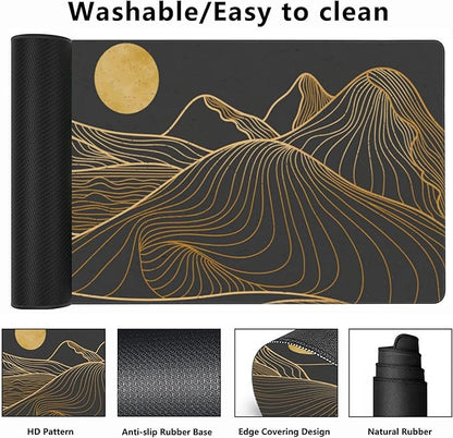 Desk Mat,Mountain Line Art Extended Gaming Mouse Pad,Large Non-Slip Rubber Base Mousepad with Stitched Edges,Waterproof Mouse Mat Desk Pad for Office Game Home 35.4x15.75 in