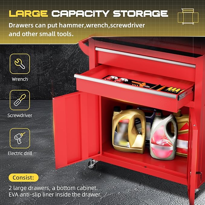8-Drawer Rolling Tool Chest with Lock, Detachable Tool Cabinet Cart with Wheels, High-Capacity Mechanic Tool Organizer for Garage Workshop Warehouse Storage