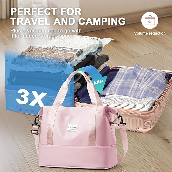Travel Duffel Bag, Sports Tote Gym Bag, Shoulder Weekender Overnight Bag for Women
