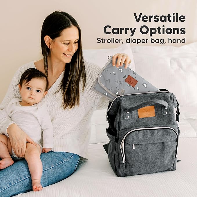 KeaBabies Portable Diaper Changing Pad - Large Waterproof Baby Changing Mat, Compact Travel Diaper Clutch, Functional Pockets Fit Newborn Essentials, Wipeable & Padded Baby Changer (Woodland)