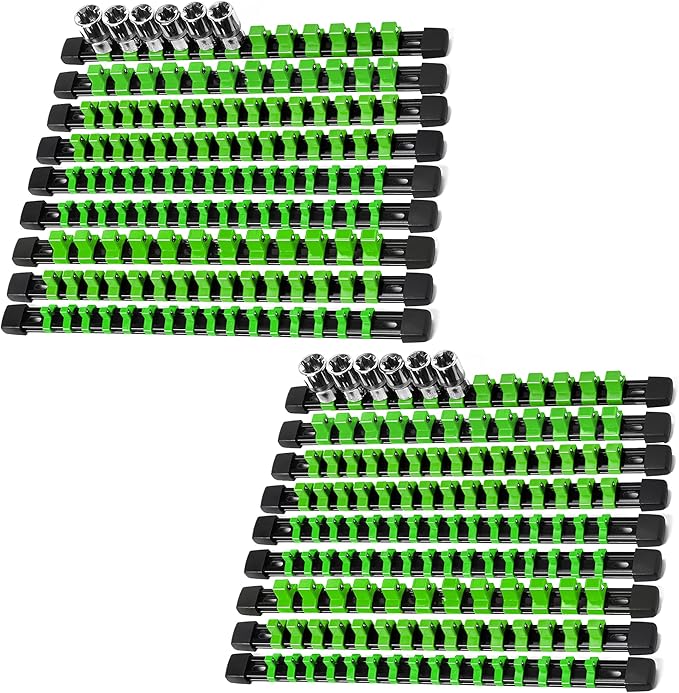 Socket Organizer Drive ABS Tools - Green Socket Holder, Premium Quality 18 Pieces Socket Holders Kit 1/4-Inch x 96 Clips, 3/8-Inch x 90 Clips, 1/2-Inch x 72 Clips（18PC,Green