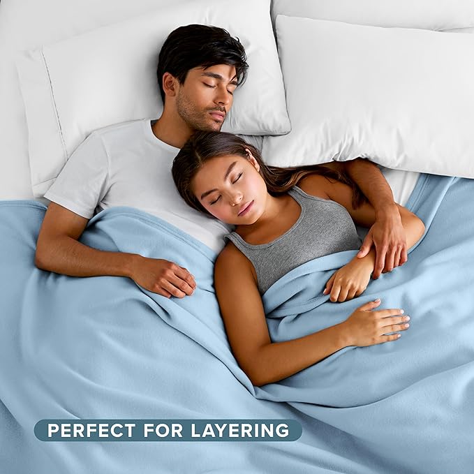 Bare Home Polar Fleece Blanket - Throw Blanket - Warm & Cozy - Premium Fleece - Blanket for Bed, Sofa, Camping, Travel and Cold Nights - Lightweight Blanket (Throw, Light Blue)