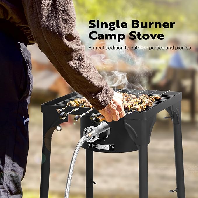 VIVOHOME 100,000 BTU Single Burner Propane Gas Stove, Portable Outdoor Camping Stove with Adjustable Legs, High-Power Cooking Stove for Camping, Backpacking, Backyard, Tailgating