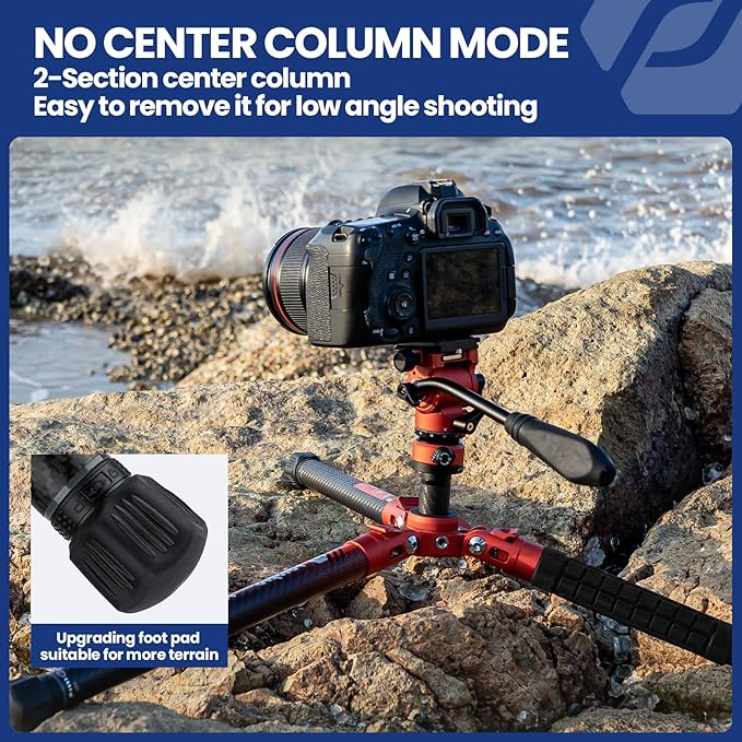 Fotopro Carbon Fiber Tripod 2.3lbs Ultralight 62 Inch Portable Travel Video Tripod for Camera DSLR Load up to 22lbs X-Aircross 3 Video Orange