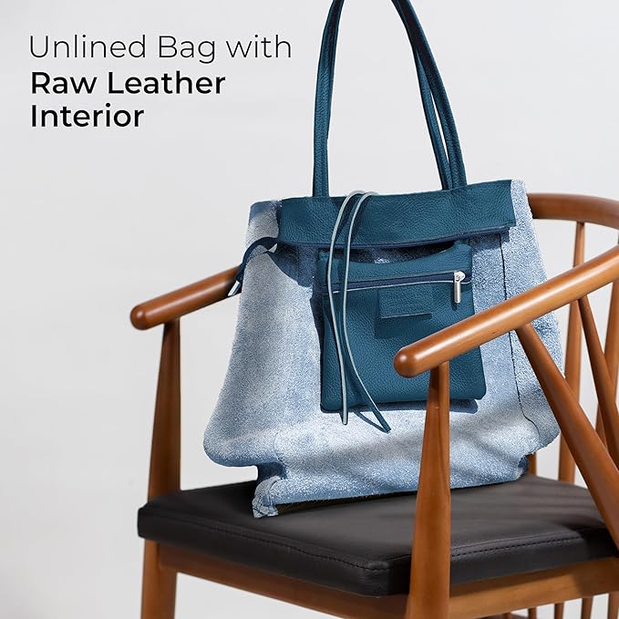 Italian Calf Leather Tote for Women with Zipper, Inner Pocket & Flat Base | Soft Unlined Shopper for Work & Travel