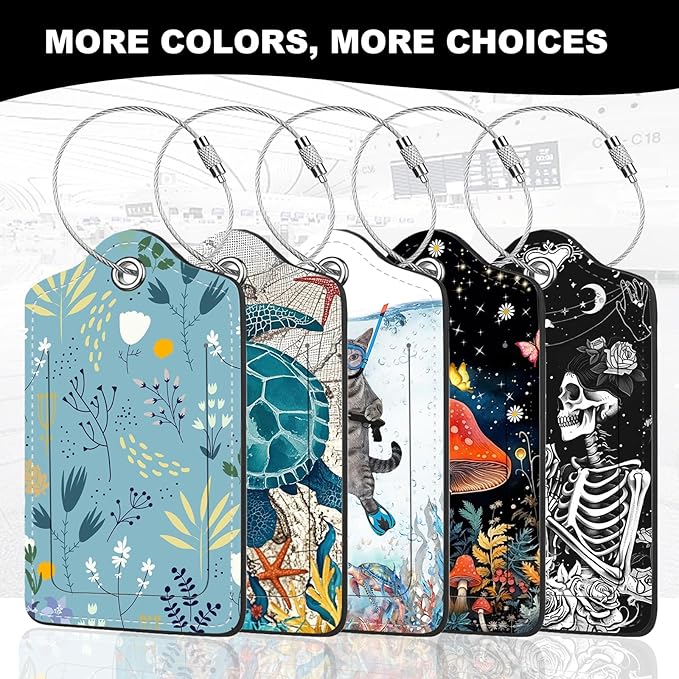 2Pack Luggage Tags for Suitcases, Cute Unique Pu Leather Cruise Luggage Tag with Privacy Cover ID Label Address Card and Metal Ring Suitable for Women Men Kids Travel Bag Purple Starry Sky