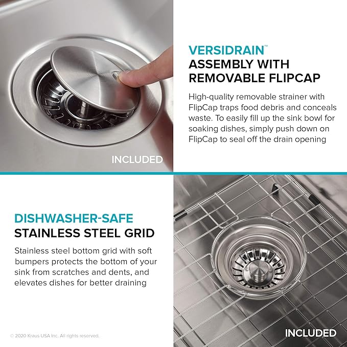 KRAUS Dex 21-inch Undermount 16 Gauge Stainless Steel Single Bowl Kitchen Sink, KA1US21B