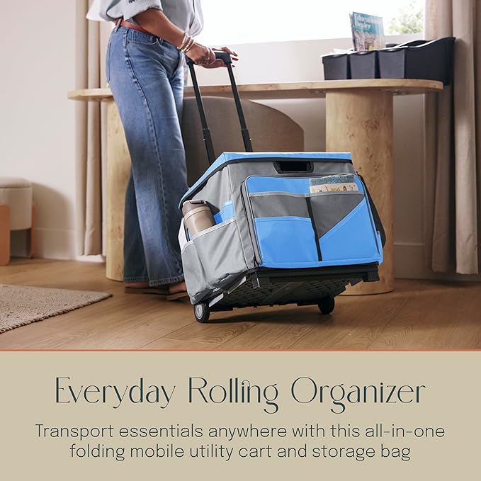 Mobile Utility Cart with Storage Organizer Bag, Rolling Cart, Blue/Grey