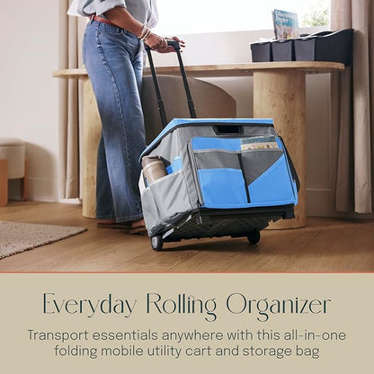 Mobile Utility Cart with Storage Organizer Bag, Rolling Cart, Blue/Grey