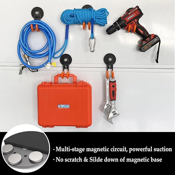 ULIBERMAGNET Garage Strong Magnetic Hooks, 2 Pack Black Heavy Duty Large J Hooks with Magnet, Anti-Slip Coating Magnet Hooks for Garden Tools, Ropes,Drill