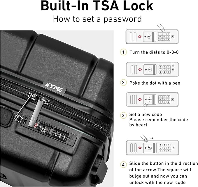 KYME Carry On Luggage 22x14x9 Airline Approved Expandable with Cup Holder 20 Inch Hardshell Carry-On Suitcase with Spinner Wheels TSA Lock Small Lightweight Travel Rolling Luggage Black