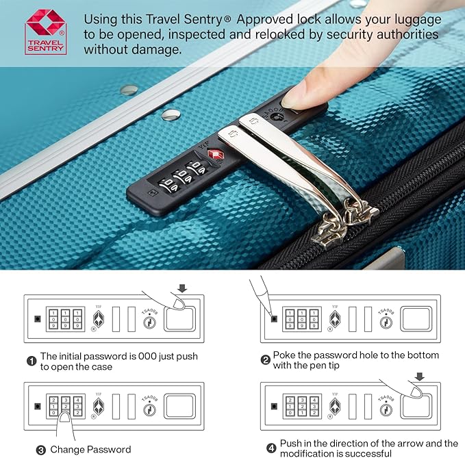 Hanke 24 Inch Checked Luggage PC Hard Case Luggage Top Opening Aluminum Frame Tsa Luggage Suitcases with Wheels for Travel Woman Men, Caribbean Blue.