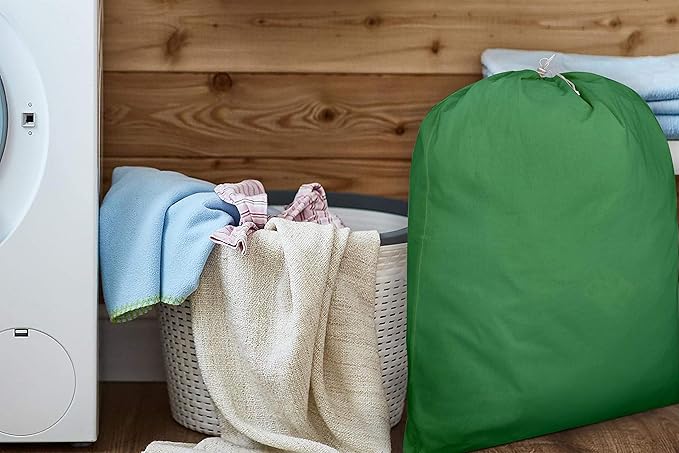 Urban Villa Laundry Bag Canvas|Dirty Clothes Travel Laundry Bag|Machine Washable|Reusable College Hostel Hamper Liner Bag for Garments Delicates Drawstring Closure 4 Pack Green Color|Size 28X36 Inches