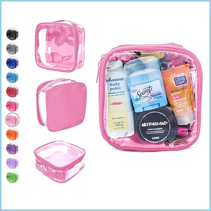 EzPacking Clear TSA Approved 3-1-1 Travel Toiletry Bag for Carry On/Quart Size Transparent Liquids Pouch for Airport Security & Carry On (Rose)
