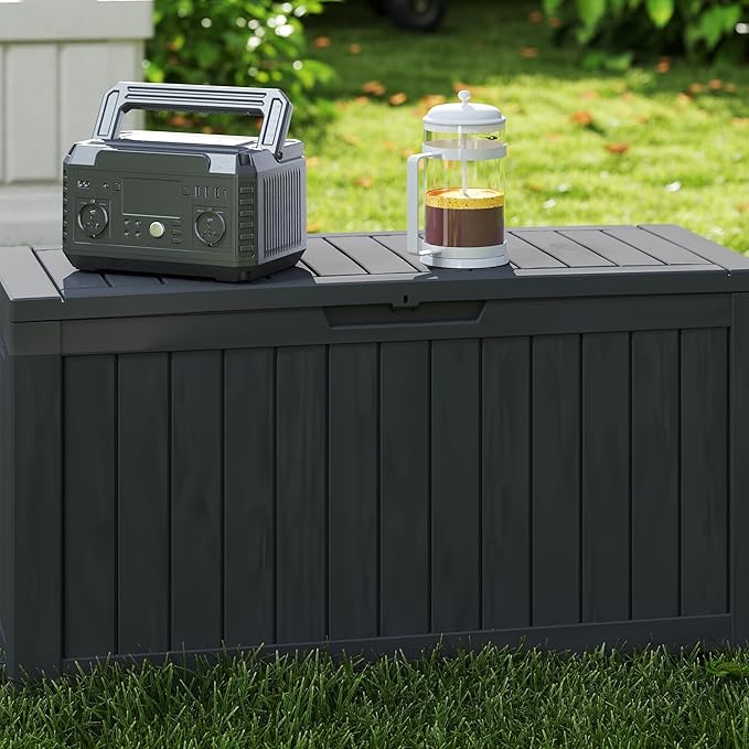 90 Gallon Waterproof Outside Storage Box - Patio Storage & Outdoor Deck Box, All-Weather Resin Chest for Pool/Garden Accessories, Lockable UV-Resistant, Jet Black