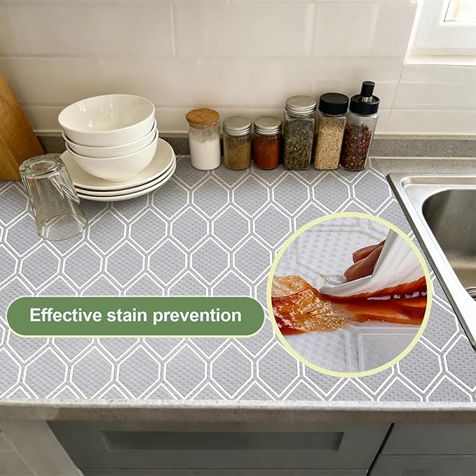 Shelf Liner, Refragerator Drawer Liners for Kitchen Cabinets, Waterproof Bathroom Sink Mat No Slip Cupboard Liners Non Adhesive Fridge Liner Roll - Clear 17.5"×197"
