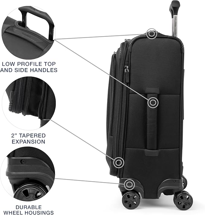 Travelpro Crew Classic Lightweight Softside Expandable Carry on Luggage, 8 Wheel Spinner Suitcase, Men and Women, Carry On 21-Inch, Black