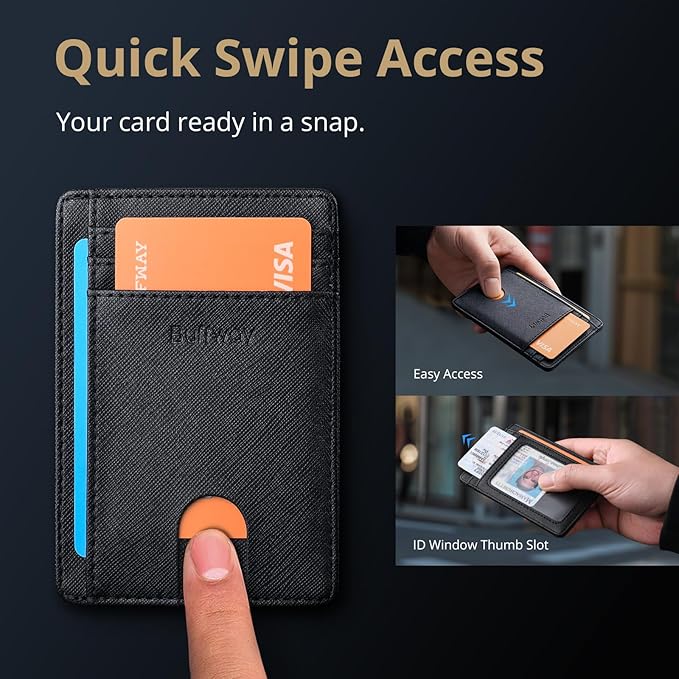 Buffway Slim Minimalist Front Pocket RFID Blocking Leather Wallets for Men and Women - Cross Black