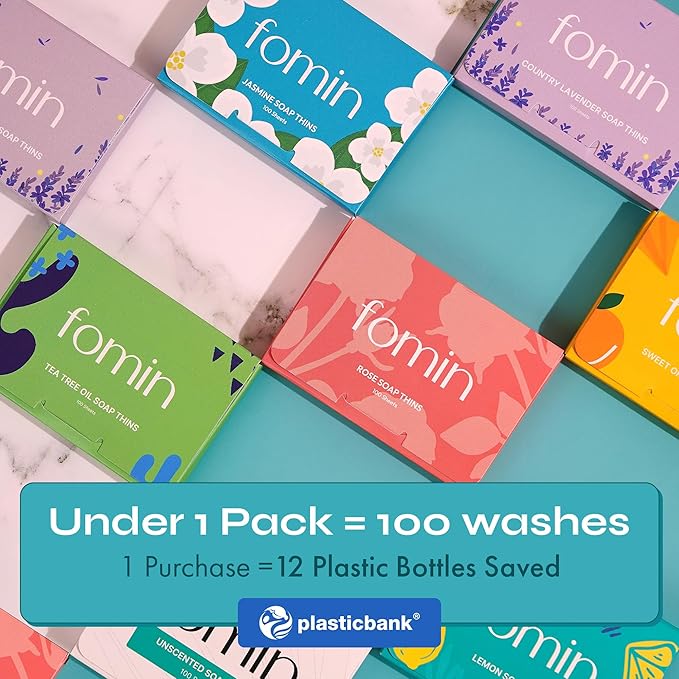 FOMIN - Antibacterial Paper Soap Sheets for Hand Washing - (300 Sheets) Lemon, Lavender, Unscented Travel Soap Sheets, Dissolvable Camping Mini Soap, Portable Hand Soap sheet